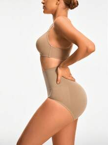 SHAPORA Ropa interior femenina de color sólido para modelar diariamente - Café integral - Ver 6
