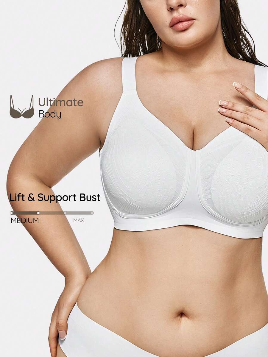 SHAPORA 1pc Plus Size Seamless Wireless Bra, Lift - White - View 1