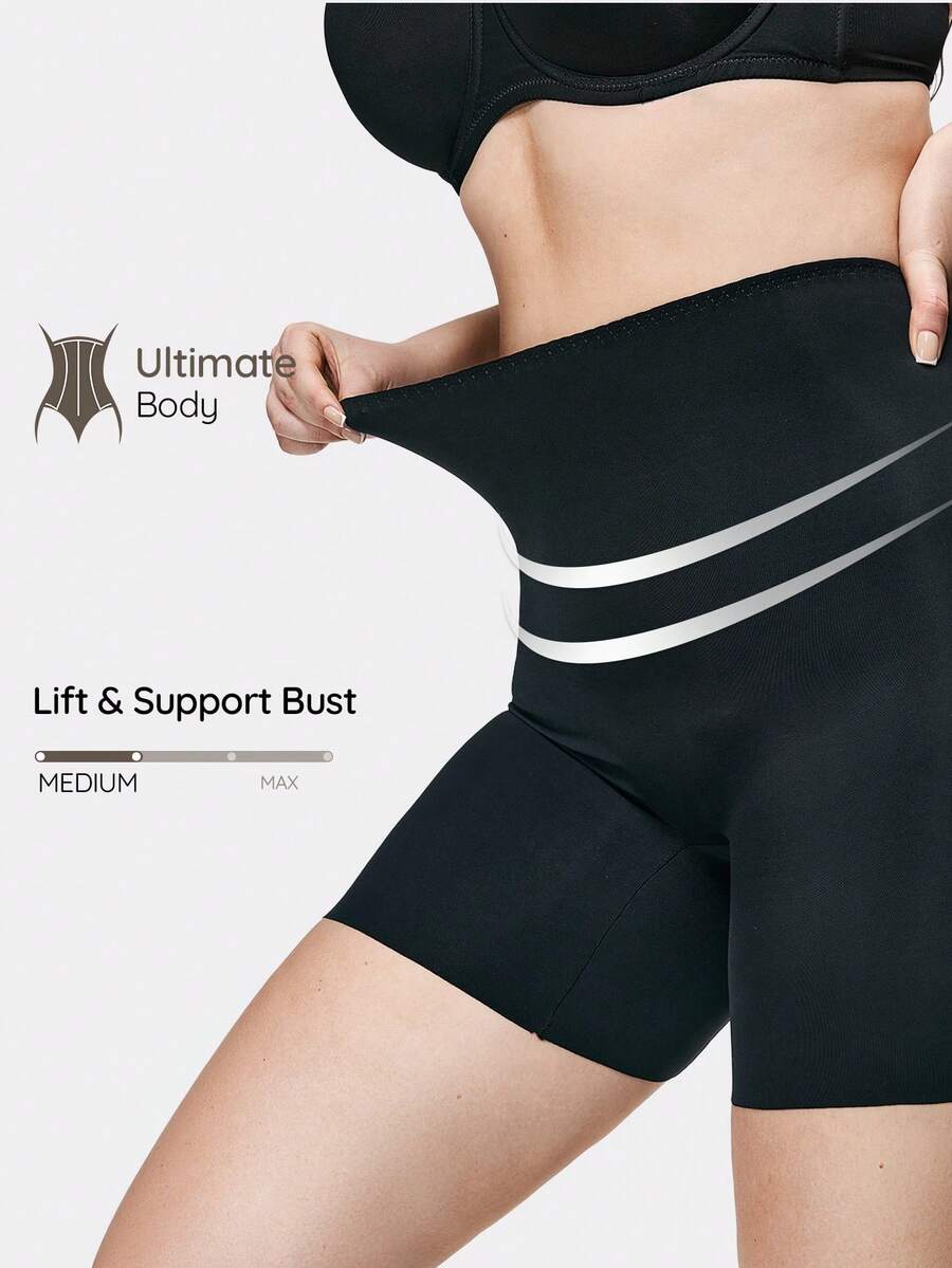 SHAPORA Plusstorlek Dam Enfärgade Höga Midjor Casual Mångsidiga Vardagskläder Shaping Shorts - Svart - Visa 1