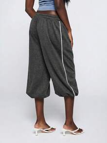 COUREZ Side Stripe Capri Pants / Y2K Autumn Women's Clothing Fall Women's Clothing Autumn Clothing Outwear Pants Capri Pants For Women Summer Outfits - Dark Grey - View 4