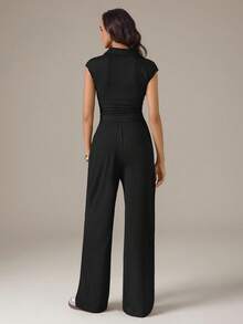 SHEIN Tall 女款休閒 Polo 領短袖上衣與長褲 2 件套 春季套裝 女款休閒套裝 夏季穿搭 春假穿搭 Y2K - 黑色 - 查看 2