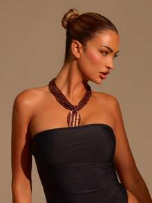 Musera Resort Bandeau 無肩帶優雅連身泳衣 春夏度假優雅海灘度假村 Ibiza 泳裝 Acai 純色 - 黑色 - 查看 2