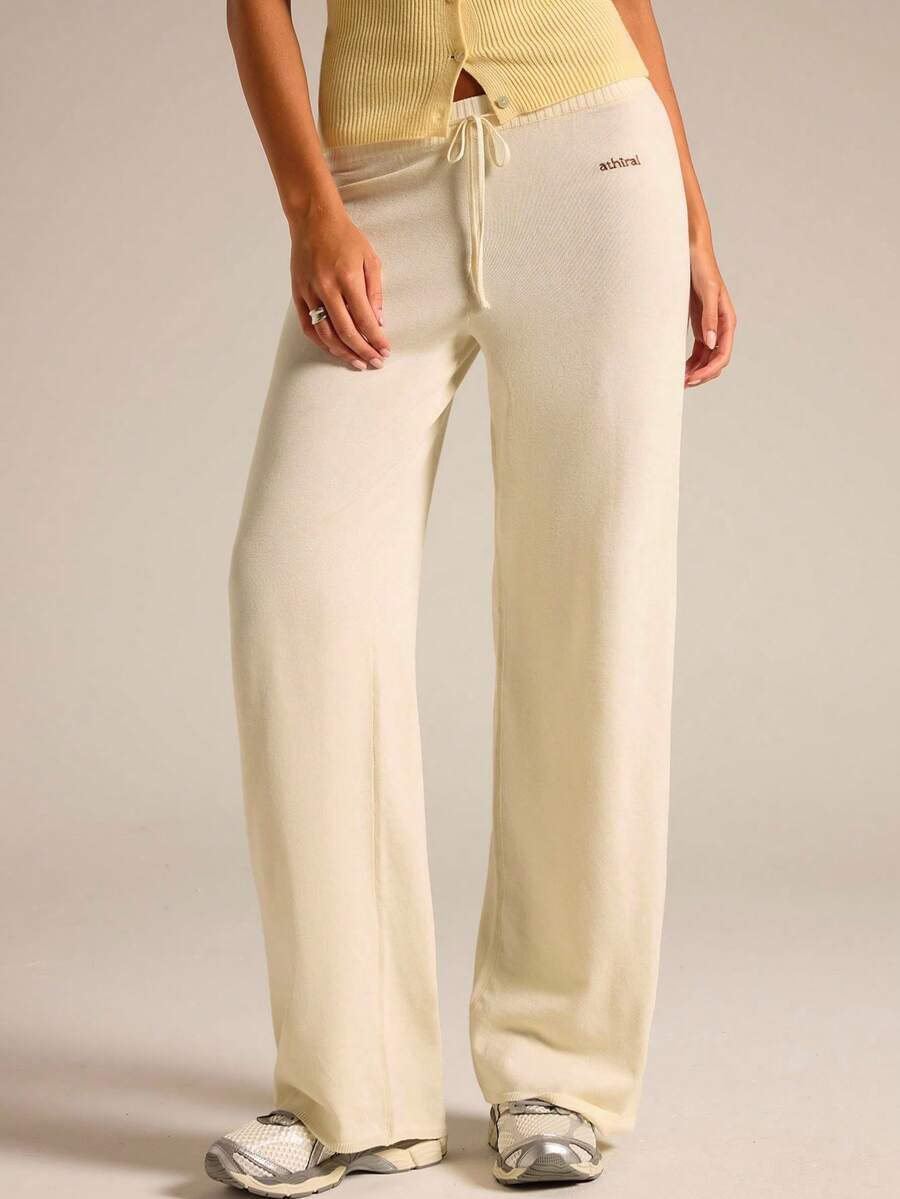 Athîral Pantalones largos de punto casual para mujer, pantalones largos de corte holgado, adecuados para citas y atuendos de fiesta - Beis - Ver 1