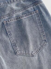 ROMWE MEN Men's Printed Pattern Loose Fit Denim Shorts - Blue - View 6