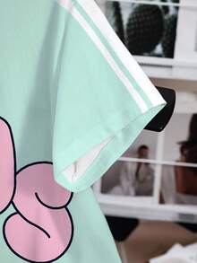 LOONEY TUNES X SHEIN Women's Casual Cartoon Print Round Neck Short Sleeve T-Shirt, Versatile For Daily Wear - White - View 4