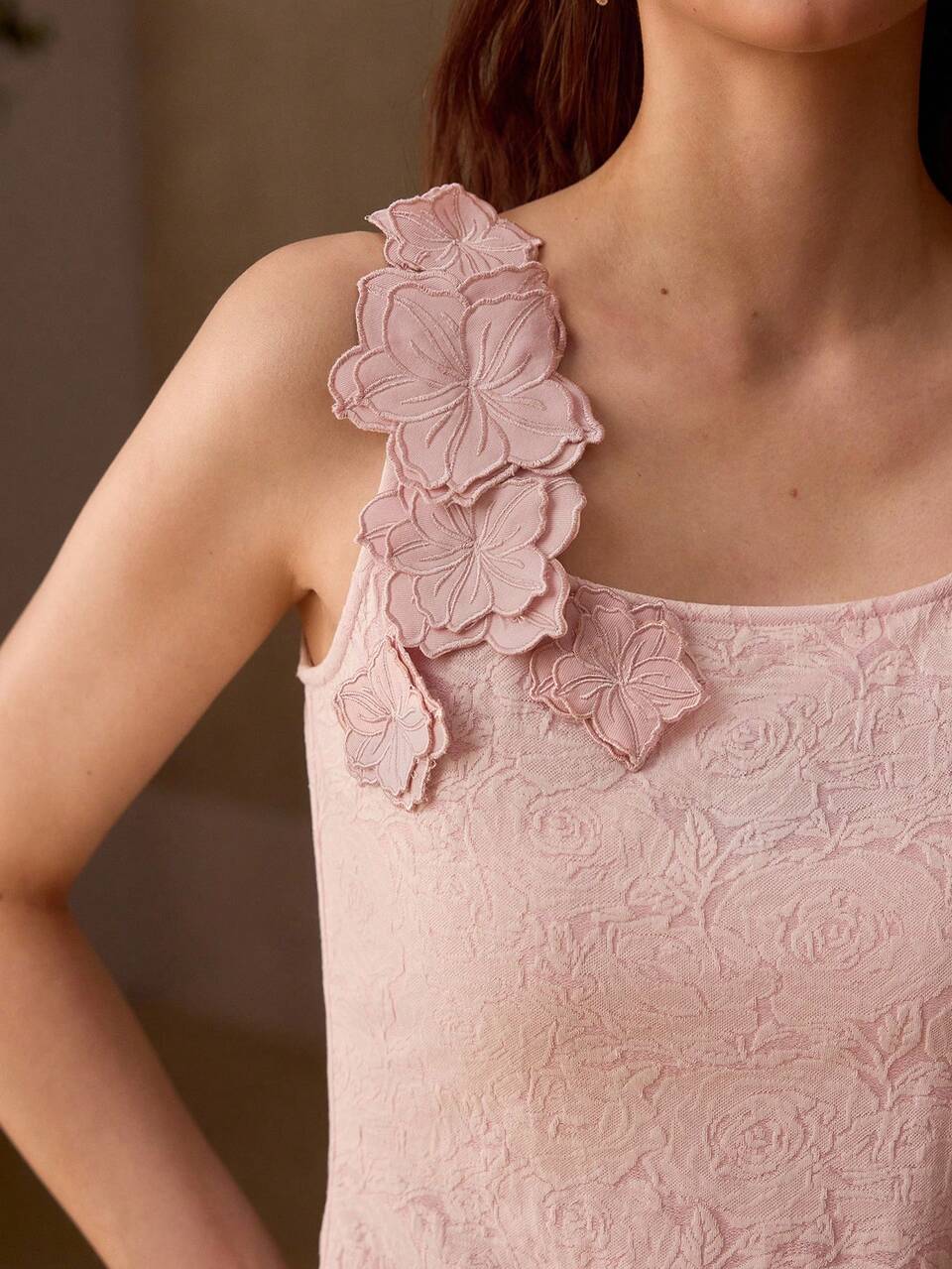 SPRING/SUMMER WOMEN'S KNITTED JACQUARD 3D FLORAL TANK TOP