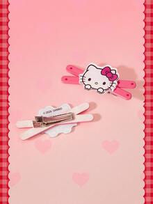 HELLO KITTY AND FRIENDS | SHEIN 4件組 Sanrio 波點粉色蝴蝶結鴨嘴夾 多功能瀏海邊緣夾 小眾頭飾 - 彩色 - 查看 7