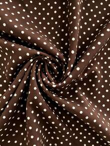 Balvessa French Elegant Polka Dot One Shoulder Bow Halter Top - Coffee Brown - View 3