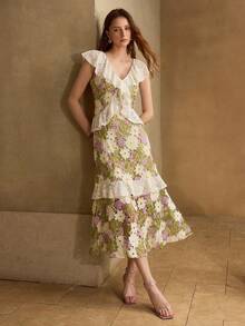 MOTF PREMIUM SPRING/SUMMER WOMEN'S FLORAL EMBROIDERED WAIST-CINCHING DRESS - Green - View 5