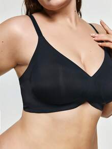 SHAPORA 1 件女士加大码果冻柔软支撑无钢圈聚拢文胸 - 黑色 - 查看 5