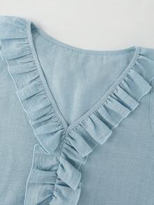 Hotletica Vestido azul sin mangas con cuello de volantes para mujer - Azul - Ver 6