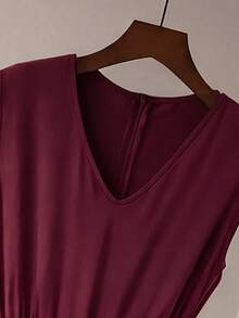 Franclia New Fashion Print V-Neck Colorblock Jumpsuit - Burgundy - View 3