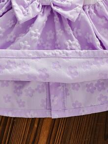 SHEIN Newborn Baby Girl Pink Lace Bibless Bow Dress - Purple - View 6