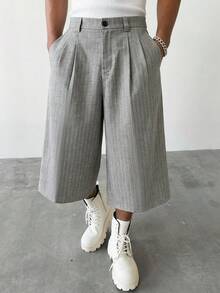 Manfinity Hypemode Men's Casual Striped Wide Leg Shorts - Light Grey - View 3