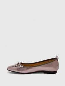 CUCCOO BIZCHIC Spring And Autumn Bow Decoration Square Toe Flat Bottom Sweet Style Ballet Shoes Commuter Dating Fall Shoes - gun color - View 7