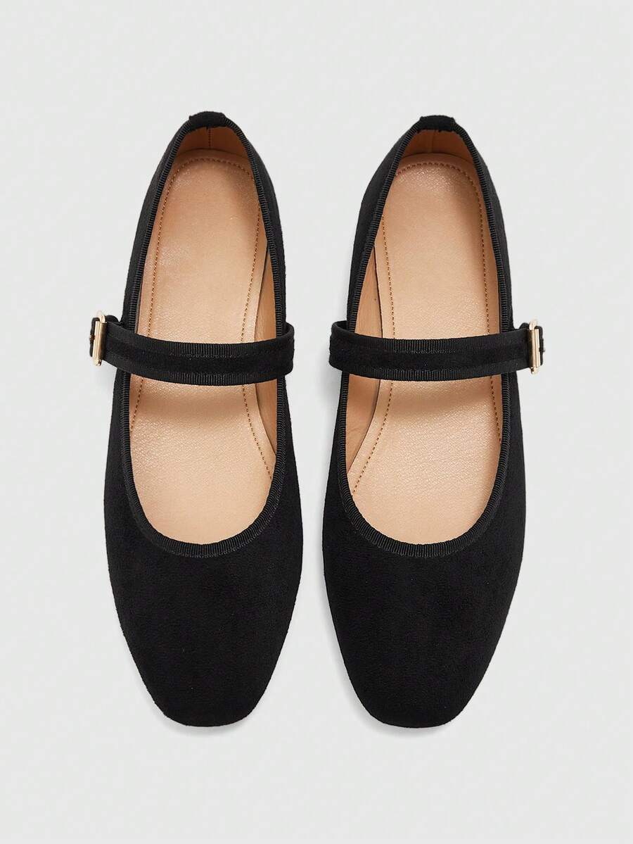 CUCCOO BIZCHIC Spring And Autumn Metal Buckle Contrasting Color Hemming Round Toe Flat Bottom, Retro Style Mary Jane Shoes Commuting Shopping Fall Shoes - Black -1 - View 1