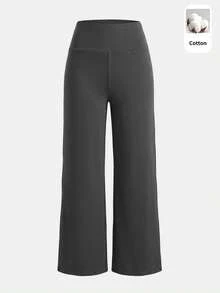 SHEIN Girlism 青少年女孩秋冬針織黑色深灰色淺灰色高腰寬腰帶緊身直筒寬腿長褲 百搭簡約舒適街頭風 3件套 加厚刷毛保暖內裡 - 彩色 - 查看 9