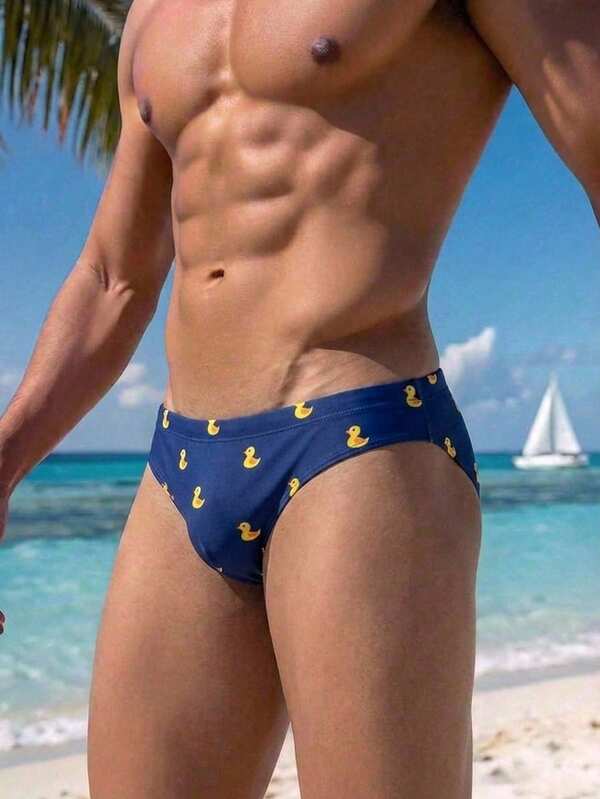Surfspeed Men's Duck Pattern Comfortable Surf Beach Track And Field Vacation Party Triangle Swim Trunks White Summer Tropical Holiday Y2k Sexy Active Elegant