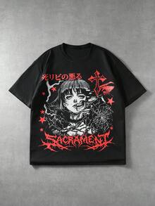 ROMWE MEN Street Life 男士復古街頭剪影幻象熱成像圖案印花短袖T恤 夏季 - 黑色 - 查看 8
