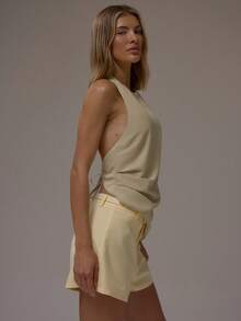 MUSERA 掛脖上衣不對稱下擺露背綁帶設計 秋冬商務休閒辦公室教師早午餐可愛冬季派對優雅節日派對春夏節慶嘉年華奢華 - 杏色 - 查看 3
