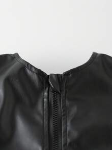 1pc Girls' Short Cool Zipper Shirt Long Sleeve Jacket, Perfect For Travel, Streetwear, Parties, Music Festivals, School And Any Occasion - Black - View 4