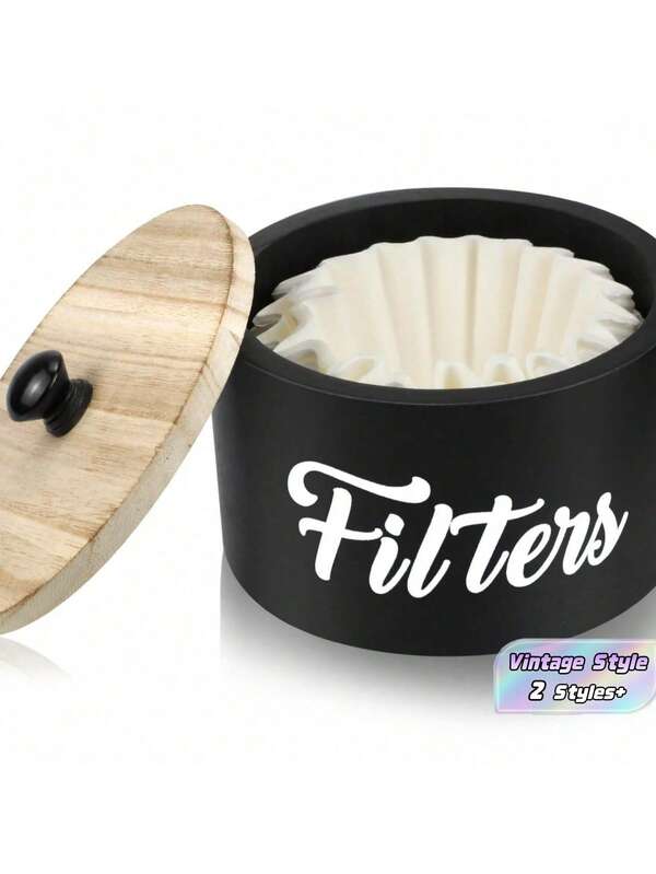 1 pièce Boîte de rangement pour filtre à café vintage avec couvercle en bois, panier organisateur anti-poussière pour comptoir, station café, bar, décoration, accessoires de cuisine, idées de cadeaux de Noël et fêtes, incontournable (sans papier filtre)
