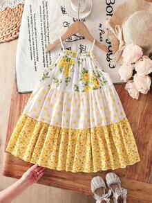Emery Rose Kids Emery Rose Kids 少女编织花卉撞色休闲吊带裙 - 黃色 - 查看 7