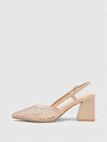 CUCCOO BIZCHIC Women Shoes Fashion Back Empty Pointed Thick Middle Heel Shoes Classic Simple Commuting Dating Party Holiday Vacation Wedding - Naked apricot - View 4