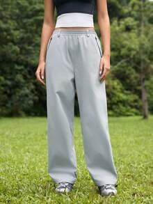 In My Nature Women's Solid Color Versatile Zipper Pocket Casual Outdoor Long Pants - Grey - View 5