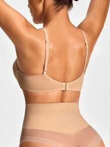 SHAPORA Women Solid Color Mesh Splice High Waist Shapewear - Apricot - View 2