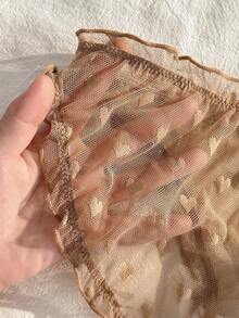 PetitDoll 3pcs/Set Random Heart Direction Sweet Heart Jacquard Mesh Ruched Ruffle Back Hollow Out Triangle Panties - Multicolor - View 4