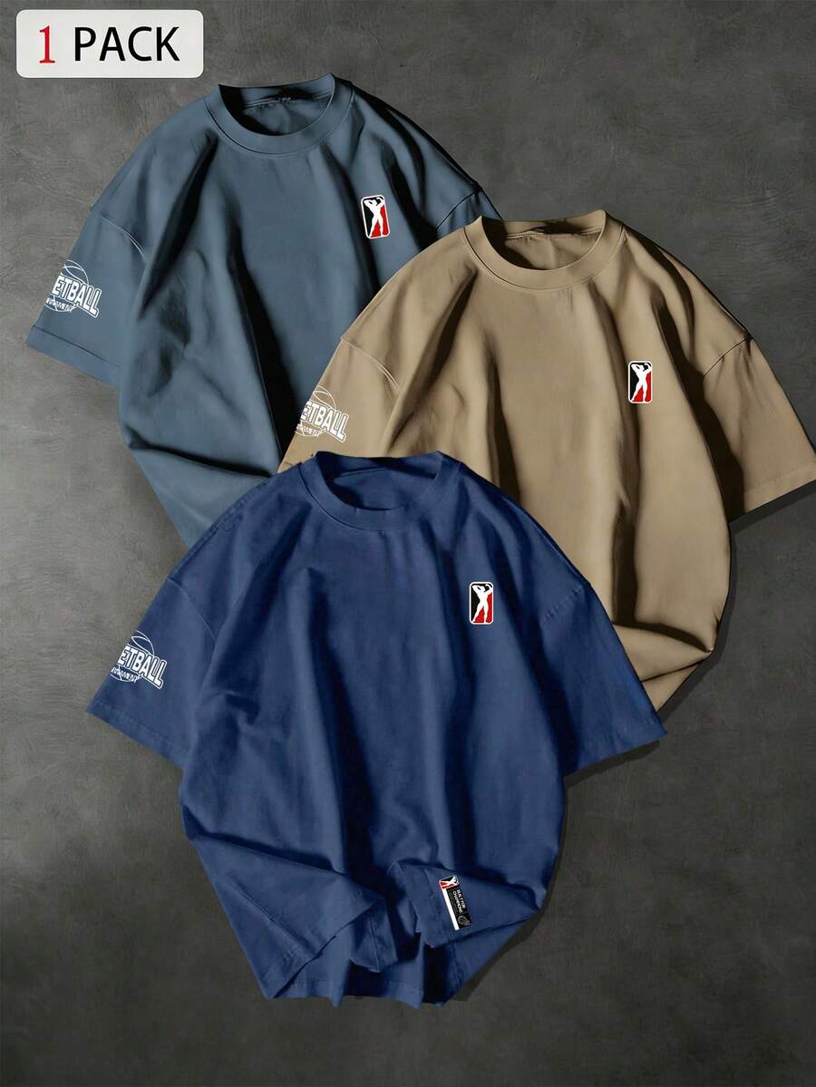 Sport MetroGents Kaos Olahraga Lengan Pendek Pria dengan Cetakan Huruf - Biru - View 1