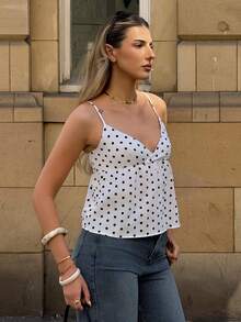 hollyjadebate Women's Casual Vacation Polka Dot Camisole For Going Out, Streetwear, Y2K , Spring/Summer White - White - View 5