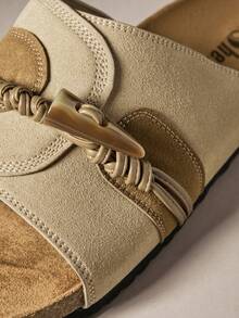 SHUZIA Men's Horn Buckle Design Casual Flat Slide Sandals For Daily Wear - Beige - View 3