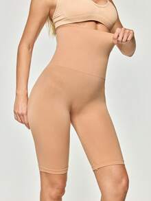 SHAPORA Pantalones cortos de mujer de cintura alta de unicolor que estilizan la figura - Caqui - Ver 3
