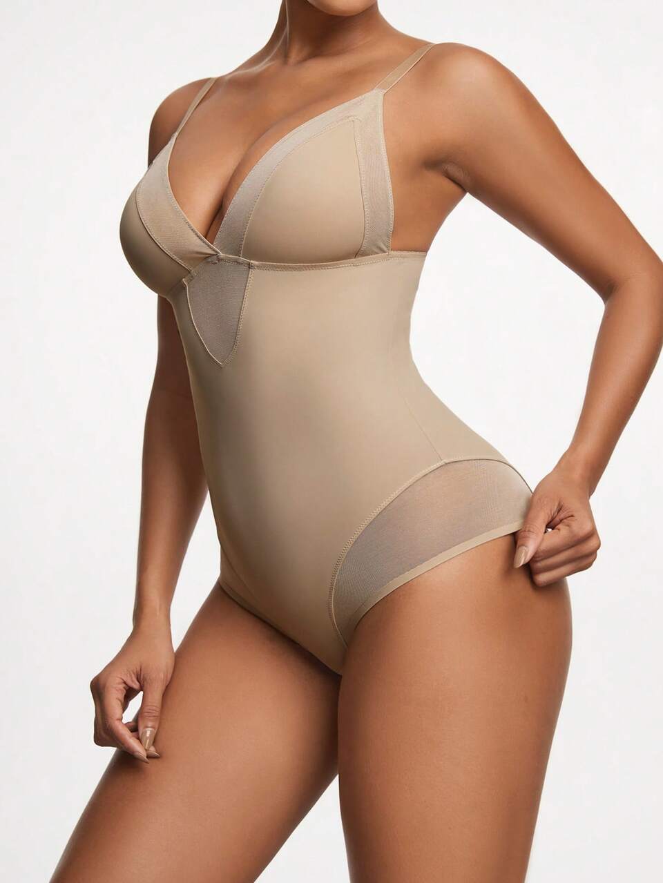 Women's Solid Color Mesh Insert Shapewear Bodysuit