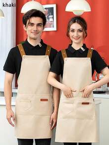 Celemek Katun Unisex dengan Kantong, Celemek Kerja dengan Tali dan Kantong Cokelat, Tersedia Berbagai Warna, Untuk Dapur, Kafe, Restoran, Barista, Tukang Roti, Koki, BBQ - MultiWarna - View 16