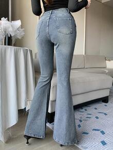 Joudiya Women's Pockets Flared Casual Versatile Denim Jeans - Blue - View 8