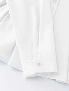SHEIN 女士优雅纯色3D蝴蝶装饰收领长袖衬衫 - 白色 - 查看 7