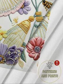 SHEIN Franclia 女士蝴蝶花卉印花短袖T恤衫，夏季白色上衣，花卉衬衫，白色衬衫，夏季，度假，乡村风格，音乐节 - 白色 - 查看 4