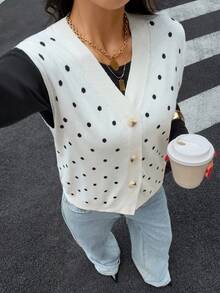 Siren Gaze Women's Polka Dot Pattern Single-Breasted Casual Versatile Knit Vest - Multicolor - View 8
