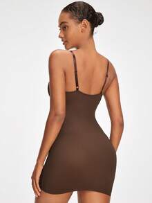 SHAPORA Women's Splicing See-Through Mesh Cami Bodycon Dress - Brown - View 2
