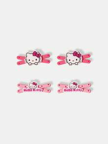 HELLO KITTY AND FRIENDS | SHEIN 4件組 Sanrio 波點粉色蝴蝶結鴨嘴夾 多功能瀏海邊緣夾 小眾頭飾 - 彩色 - 查看 3