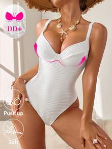 Swim DD+ Maillot de bain une pièce de couleur unie pour femmes, convient pour les vacances à la plage, les fêtes de piscine, les fêtes de plage - Blanc - Voir 4