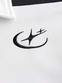 SWAVVY Men's Short Sleeve Striped Colorblock Polo Shirt With Collar - Black and White - View 6