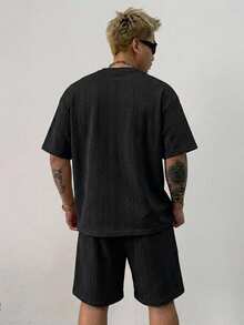 DAZY Summer Solid Black Regular Fit Men's T-Shirt Set - Black - View 2