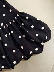 SHEIN Franclia 夏季新款法式優雅波點鬱金香下擺女款裙 - 黑色 - 查看 5