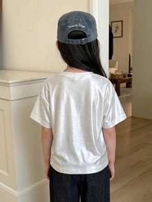 Dazy Kids 女童秋季圓領針織短袖T恤夏季上衣 - 白色 - 查看 3