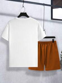 Manfinity Roughcore Men's Wing Print Crew Neck Short Sleeve T-Shirt And Drawstring Waist Shorts Casual Set - Multicolor - View 4