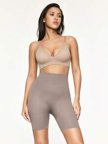 SHAPORA Pantalones moldeadores de cintura alta sólidos, elásticos y transpirables para mujer - Púrpura polvoriento - Ver 4